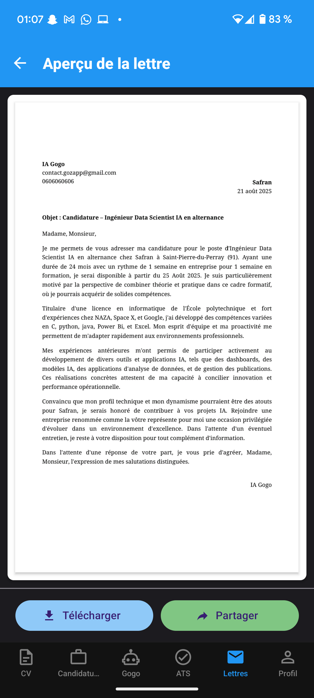 Lettres de motivation IA